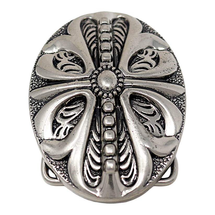 QHA Mens Antique Silver Western Floral Cross Belt Buckle Fits - Buckle Detail - QHA UK