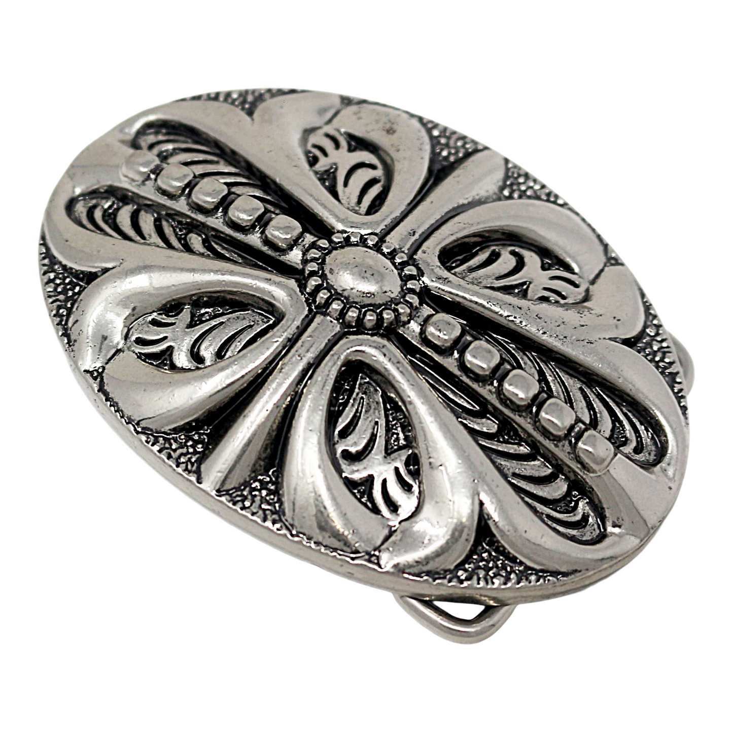 QHA Mens Antique Silver Western Floral Cross Belt Buckle Fits - Buckle Detail - QHA UK
