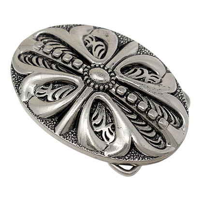 QHA Mens Antique Silver Western Floral Cross Belt Buckle Fits - Buckle Detail - QHA UK