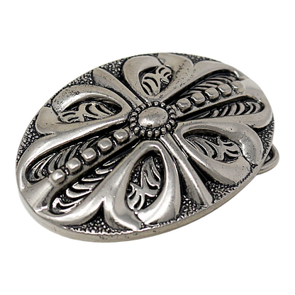 QHA Mens Antique Silver Western Floral Cross Belt Buckle Fits - Buckle Detail - QHA UK