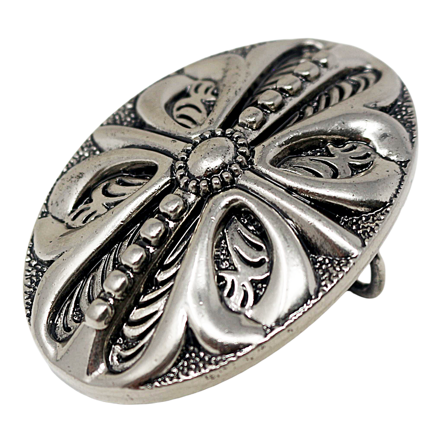 QHA Mens Antique Silver Western Floral Cross Belt Buckle Fits - Buckle Detail - QHA UK