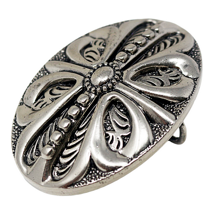 QHA Mens Antique Silver Western Floral Cross Belt Buckle Fits - Buckle Detail - QHA UK