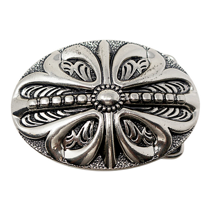 QHA Mens Antique Silver Western Floral Cross Belt Buckle Fits - Buckle Detail - QHA UK