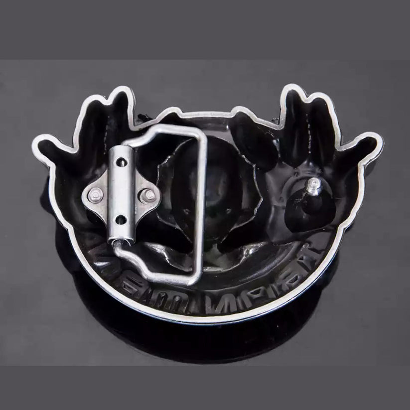QHA Mens Iron Man Belt Buckle, Antique Silver Hero Design Fits - Front View - QHA UK