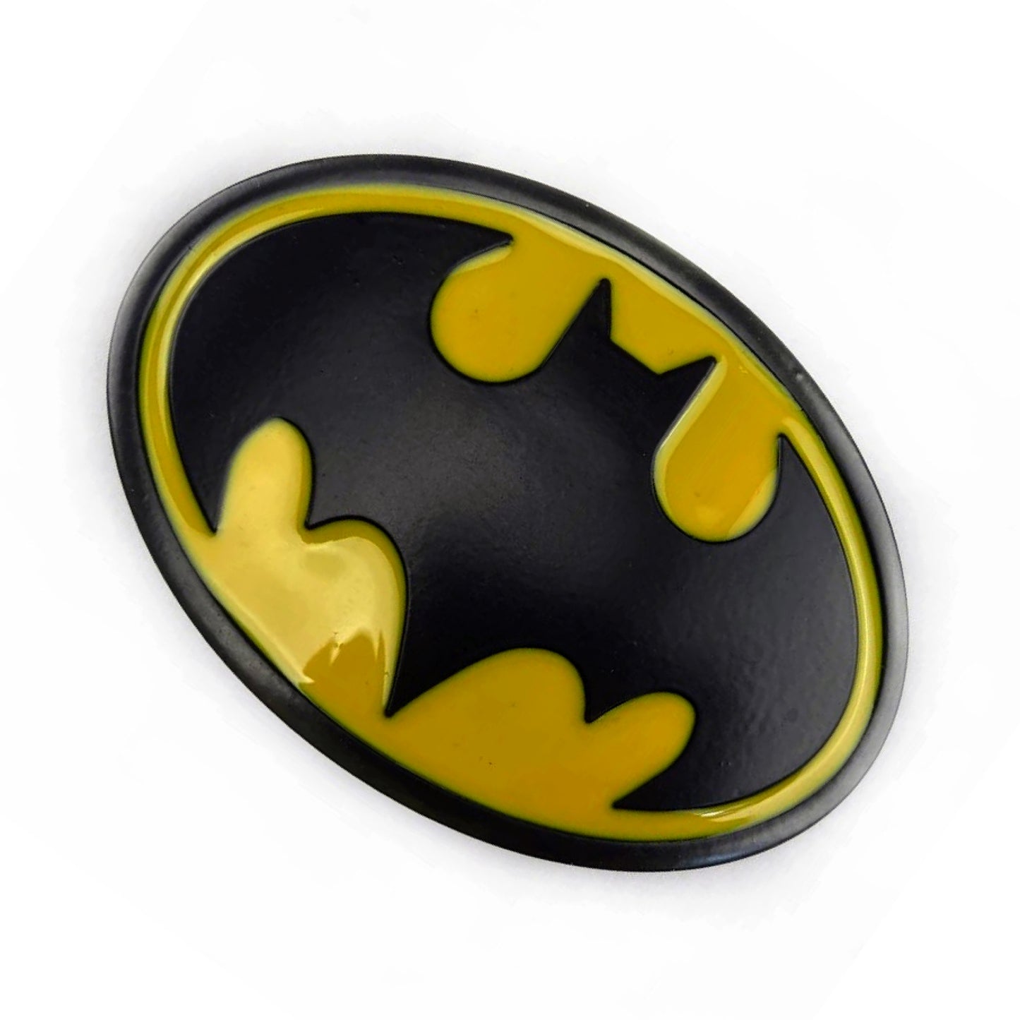 QHA Mens Classic Bat Symbol Belt Buckle, Black & Yellow Enamel - Buckle Detail - QHA UK