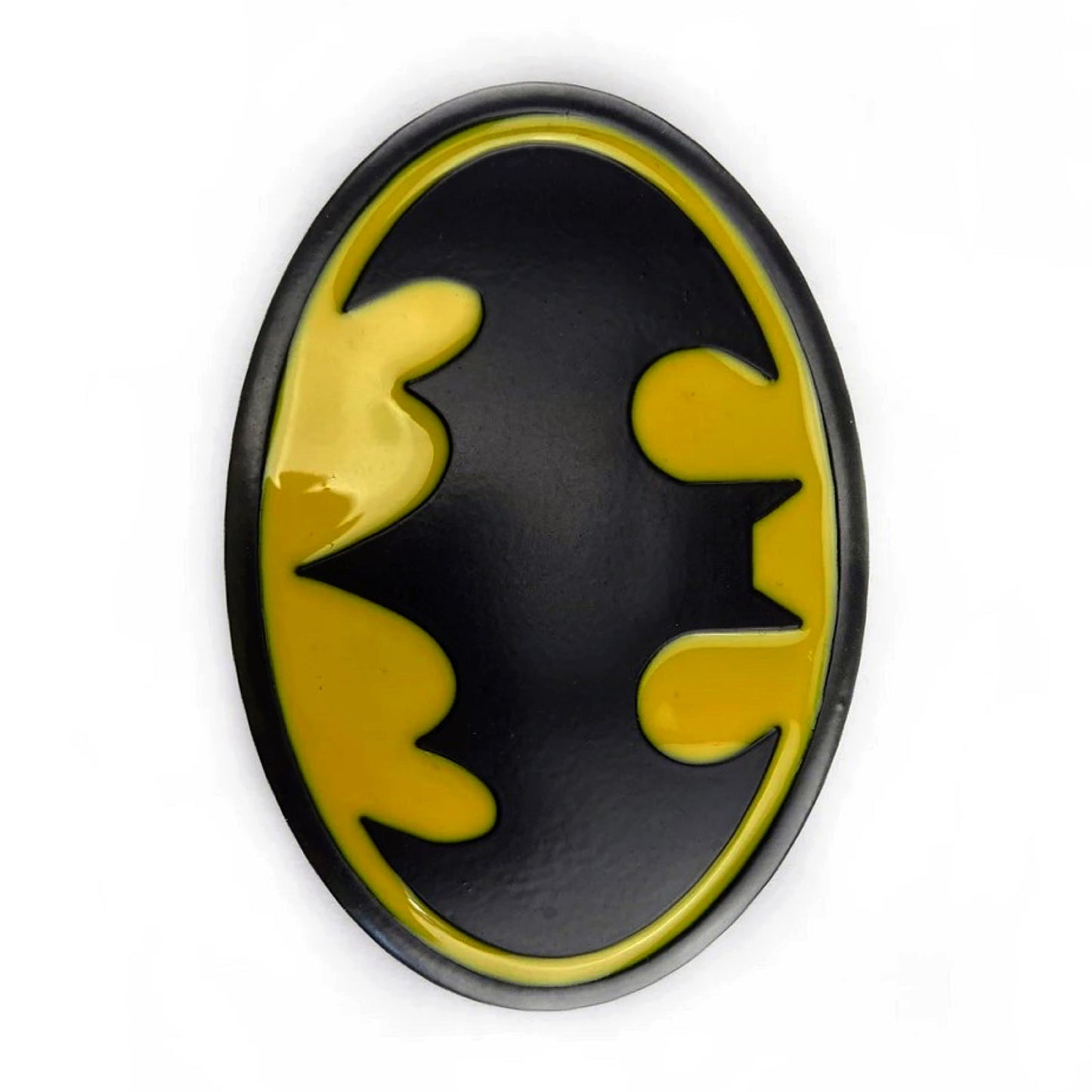 QHA Mens Classic Bat Symbol Belt Buckle, Black & Yellow Enamel - Buckle Detail - QHA UK
