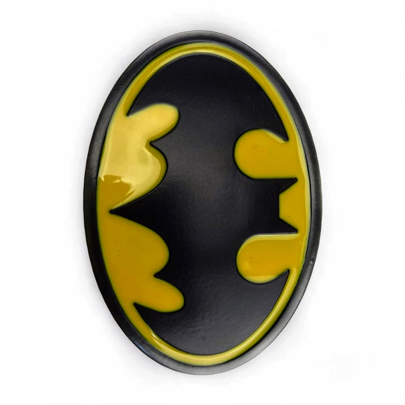 QHA Mens Classic Bat Symbol Belt Buckle, Black & Yellow Enamel - Buckle Detail - QHA UK