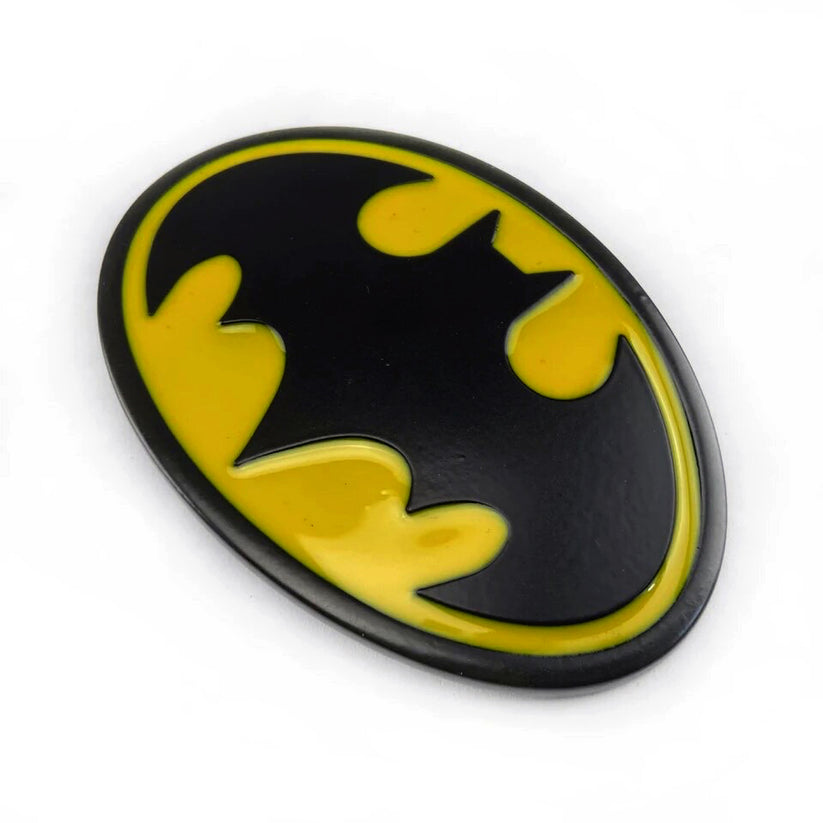 QHA Mens Classic Bat Symbol Belt Buckle, Black & Yellow Enamel - Buckle Detail - QHA UK