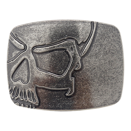 QHA Mens Antique Silver Skull Profile Belt Buckle Fits 38mm Snap - QHA UK