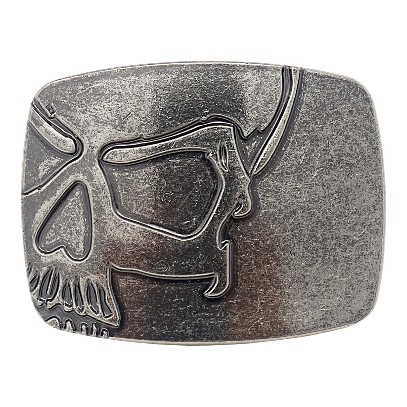 QHA Mens Antique Silver Skull Profile Belt Buckle Fits 38mm Snap - QHA UK