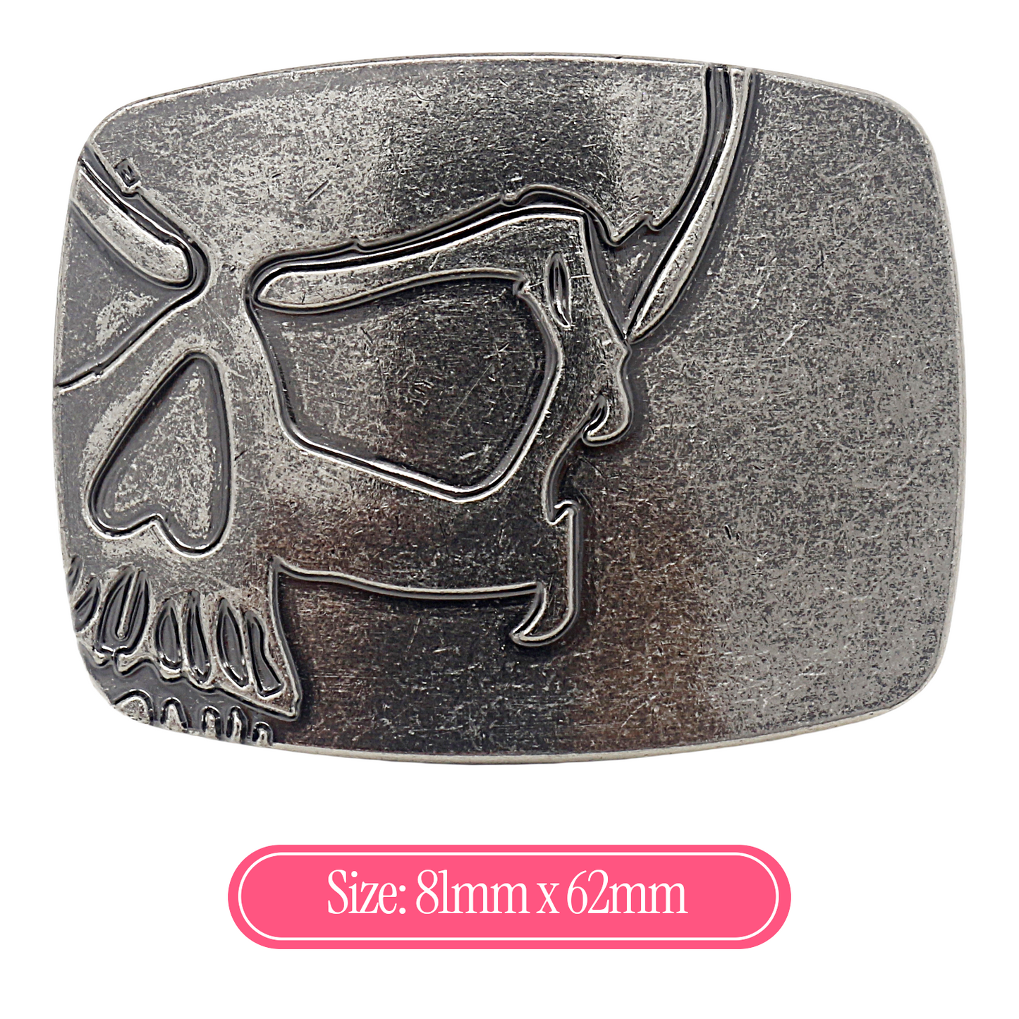 QHA Mens Antique Silver Skull Profile Belt Buckle Fits 38mm Snap - Buckle Detail - QHA UK