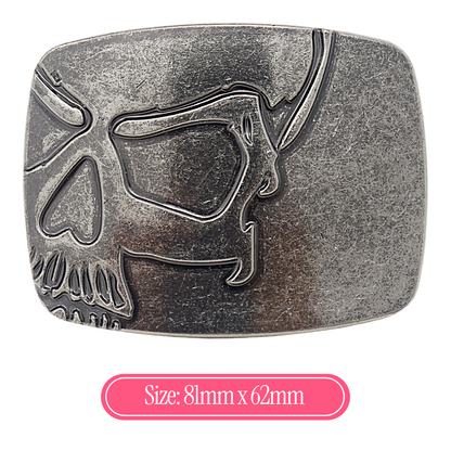 QHA Mens Antique Silver Skull Profile Belt Buckle Fits 38mm Snap - Buckle Detail - QHA UK