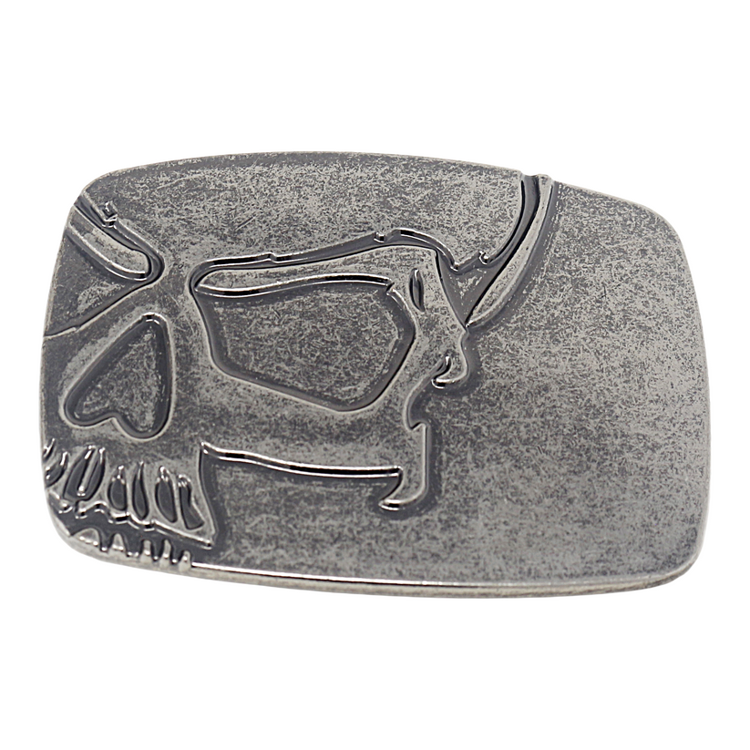 QHA Mens Antique Silver Skull Profile Belt Buckle Fits 38mm Snap - Buckle Detail - QHA UK