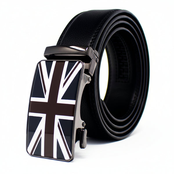 QHA Mens Union Jack Ratchet Belt 35mm British Flag Automatic Buckle Q53 - QHA UK
