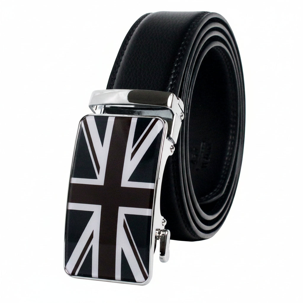 QHA Mens Union Jack Ratchet Belt 35mm British Flag Automatic Buckle Q53 - Buckle Detail - QHA UK