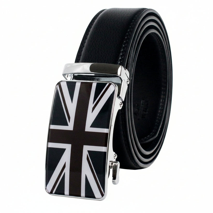 QHA Mens Union Jack Ratchet Belt 35mm British Flag Automatic Buckle Q53 - Buckle Detail - QHA UK
