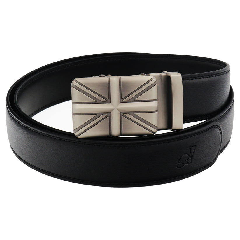 QHA Mens Union Jack Ratchet Belt 35mm British Flag Automatic Buckle Q53 - QHA UK