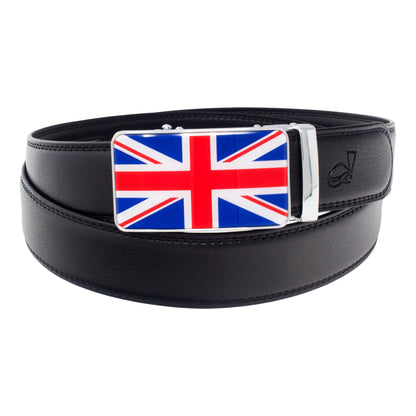 QHA Mens Union Jack Ratchet Belt 35mm British Flag Automatic Buckle Q53 - QHA UK