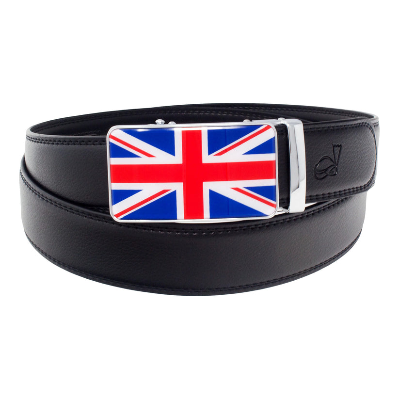 QHA Mens Union Jack Ratchet Belt 35mm British Flag Automatic Buckle Q53 - QHA UK