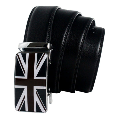 QHA Mens Union Jack Ratchet Belt 35mm British Flag Automatic Buckle Q53 - QHA UK