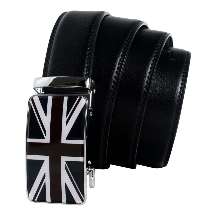 QHA Mens Union Jack Ratchet Belt 35mm British Flag Automatic Buckle Q53 - QHA UK