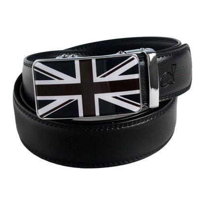 QHA Mens Union Jack Ratchet Belt 35mm British Flag Automatic Buckle Q53 - QHA UK