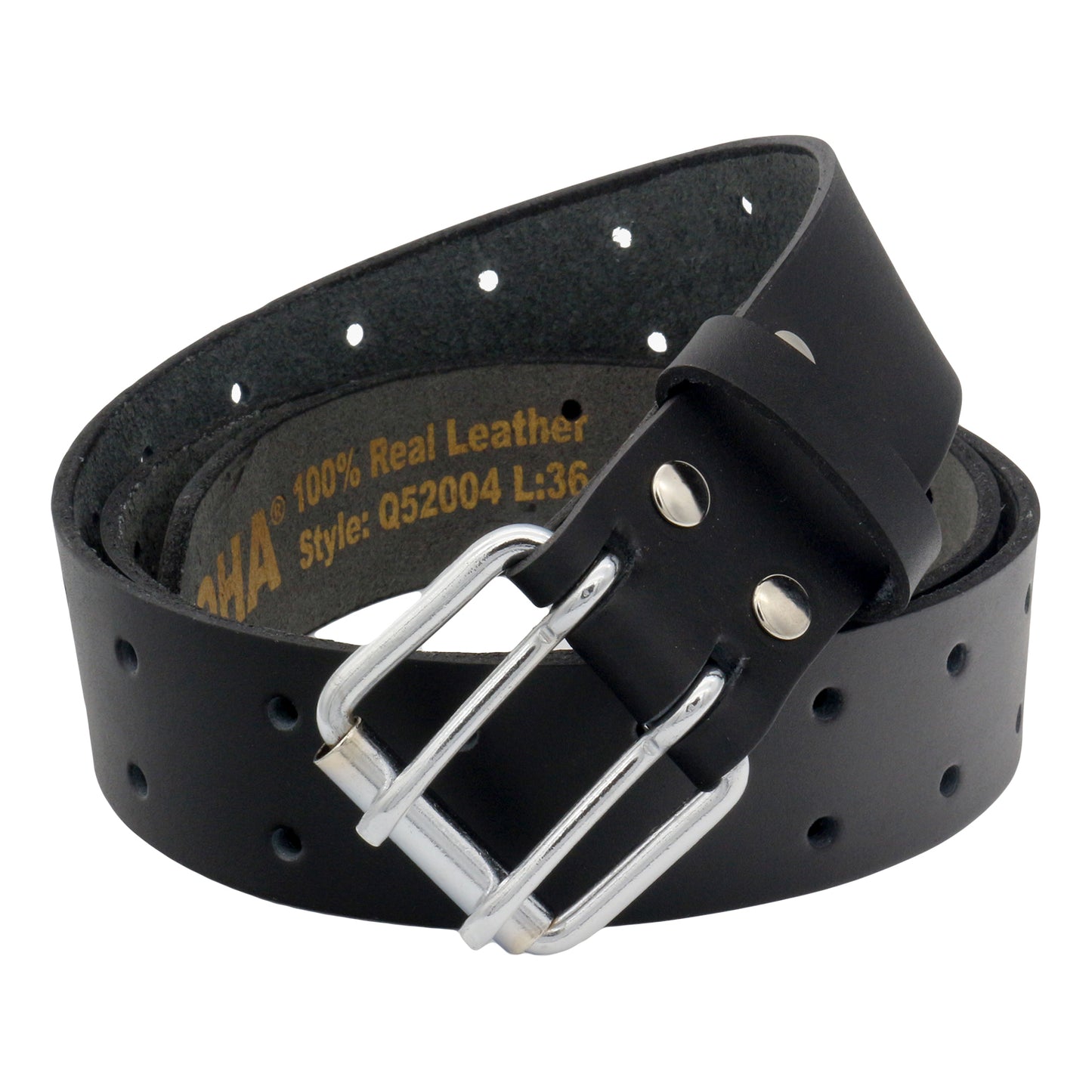QHA Men's Genuine Leather Belt | Double Pin Buckle | Black & Brown | 32"–60" - QHA UK