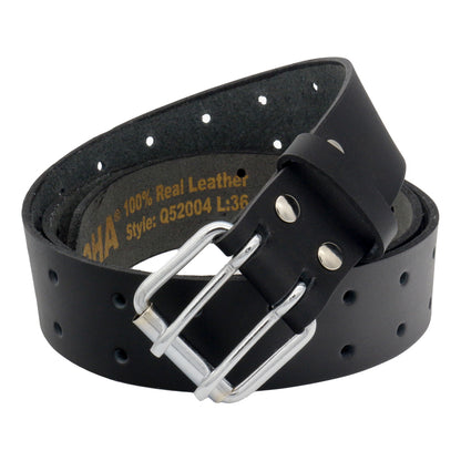 QHA Men's Genuine Leather Belt | Double Pin Buckle | Black & Brown | 32"–60" - QHA UK