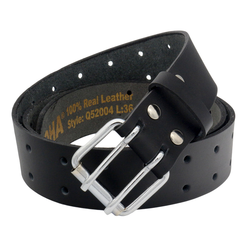 QHA Men's Genuine Leather Belt | Double Pin Buckle | Black & Brown | 32"–60" - QHA UK