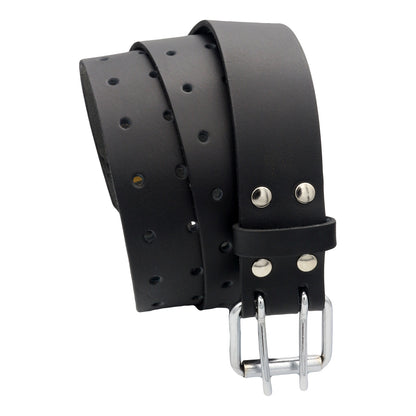 QHA Men's Genuine Leather Belt | Double Pin Buckle | Black & Brown | 32"–60" - QHA UK