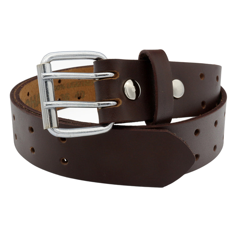 QHA Men's Genuine Leather Belt | Double Pin Buckle | Black & Brown | 32"–60" - QHA UK