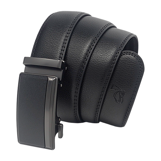 QHA Men's Ratchet Belt Gunmetal Brushed Plate 35mm Holeless Q75 - Buckle Detail - QHA UK