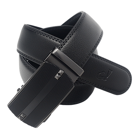 QHA Men's Leather Ratchet Belt | Automatic Sliding Buckle | Black | Q73 - QHA UK