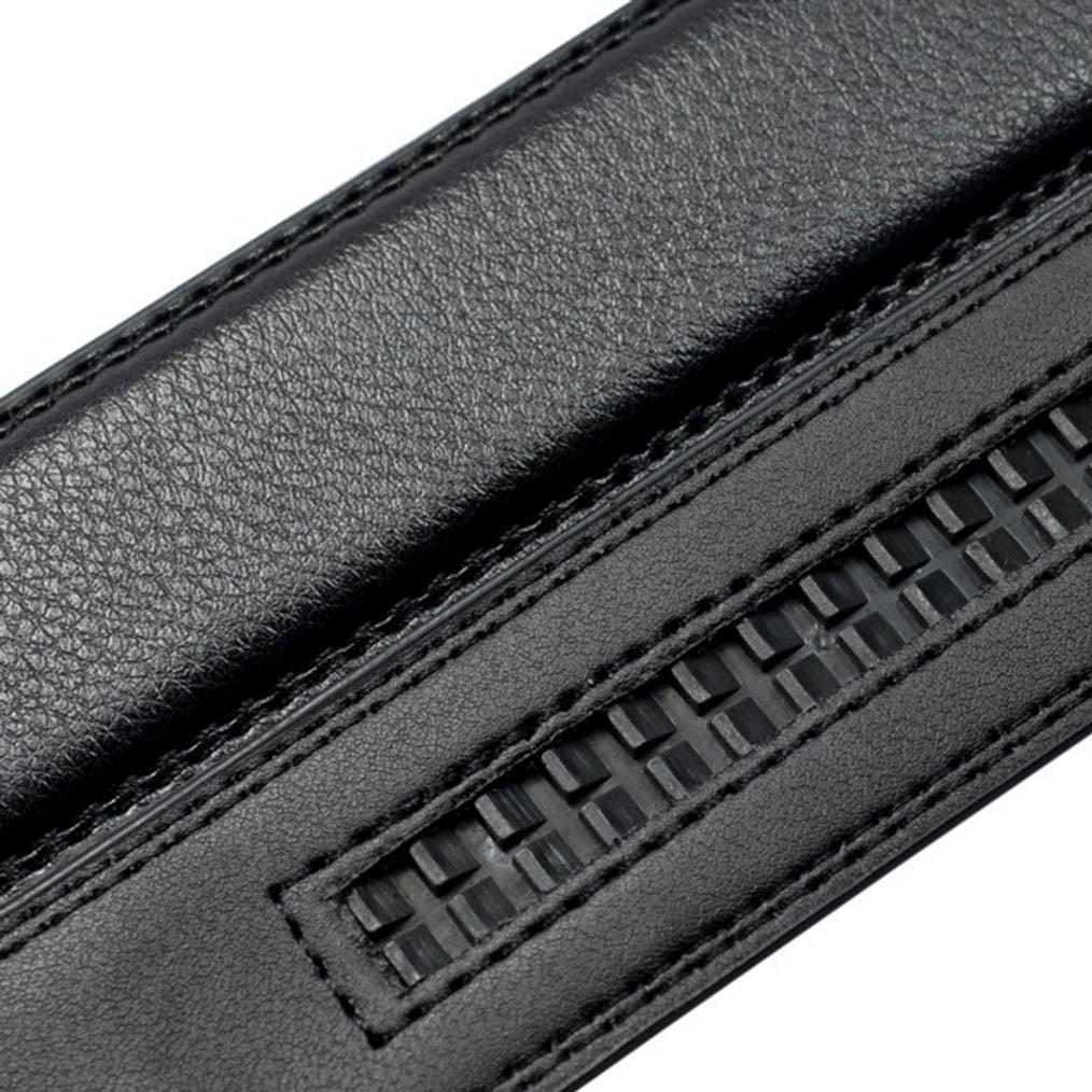 QHA Men's Leather Ratchet Belt | Automatic Sliding Buckle | Black | Q73 - Buckle Detail - QHA UK