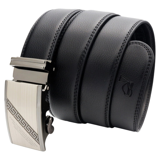 QHA Men's Ratchet Belt Textured Dual-Stripe Buckle 35mm Holeless - QHA UK