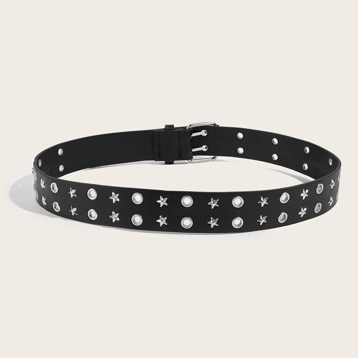 Unisex Punk Double Hole Belt – PU Leather, Goth Y2K Streetwear, 5 Colours - Buckle Detail - QHA UK