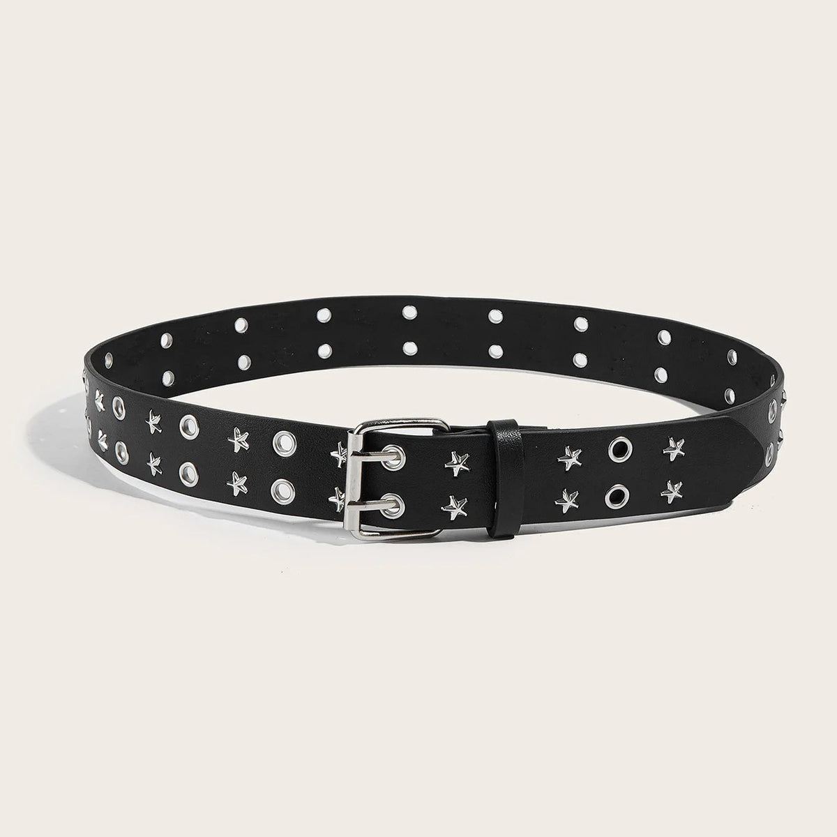 Unisex Punk Double Hole Belt – PU Leather, Goth Y2K Streetwear, 5 Colours - QHA UK