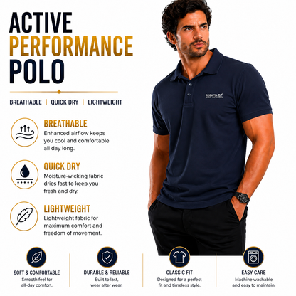 Regatta Mens Active Polo Shirt Quick Dry Breathable Sports T-Shirt | P - QHA UK