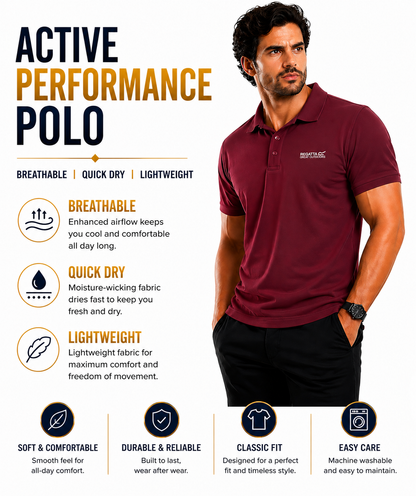 Regatta Mens Active Polo Shirt Quick Dry Breathable Sports T-Shirt | P - QHA UK