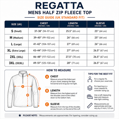 Regatta Mens Half Zip Fleece Lightweight Microfleece Outdoor Top - Zip Detail - QHA UK