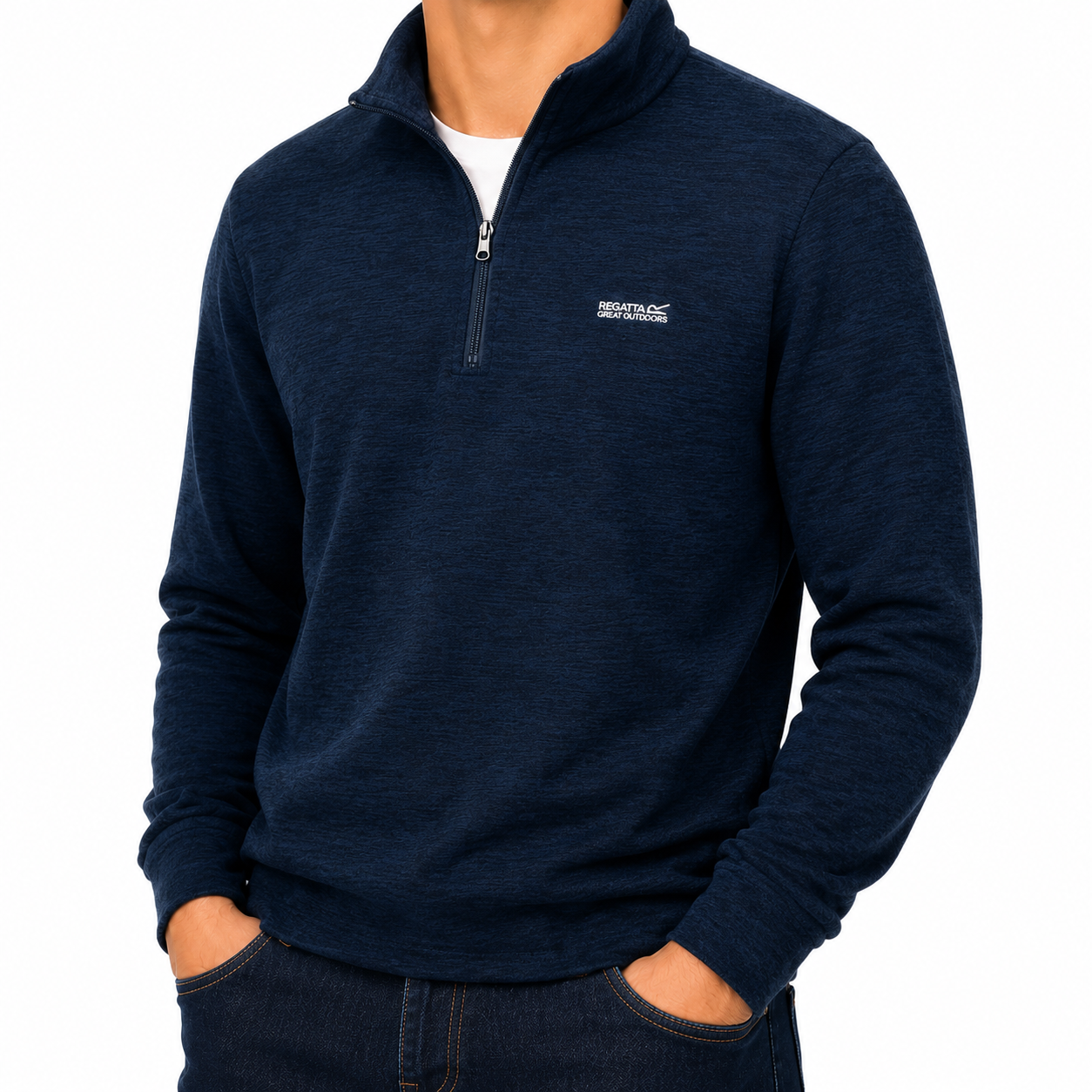 Regatta Thompson Marl Mens Quarter Zip Fleece Sweatshirt Pullover Top - QHA UK