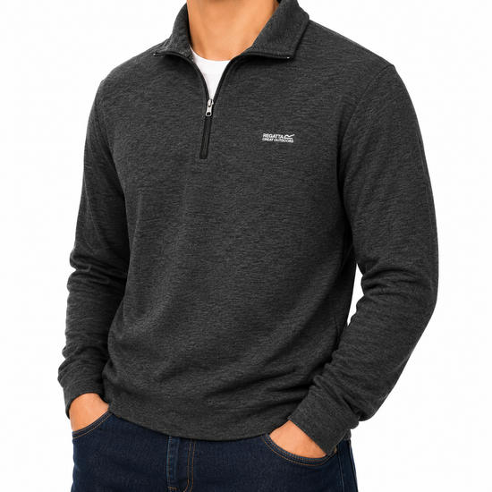 Regatta Thompson Marl Mens Quarter Zip Fleece Sweatshirt Pullover Top - Zip Detail - QHA UK