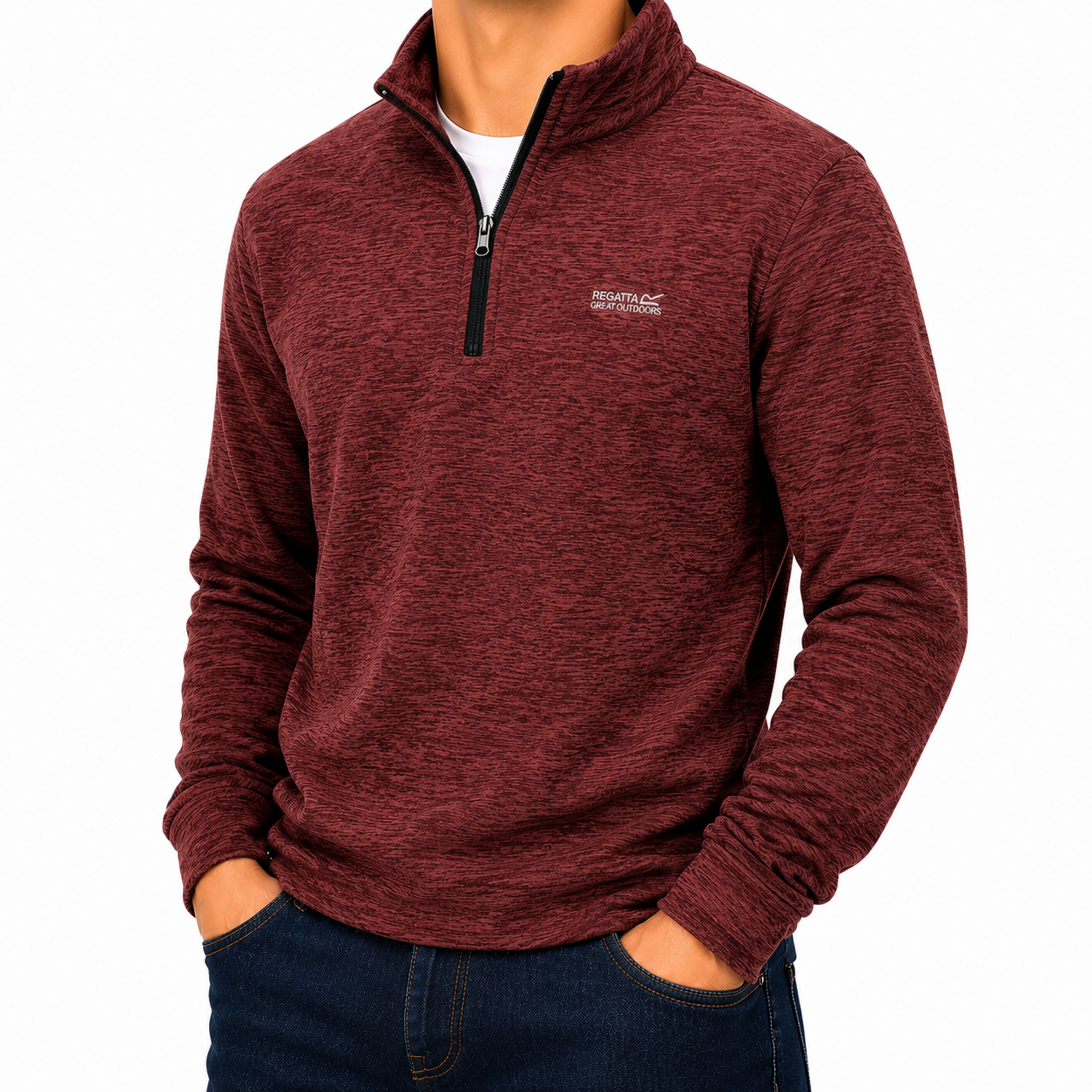 Regatta Thompson Marl Mens Quarter Zip Fleece Sweatshirt Pullover Top - Zip Detail - QHA UK