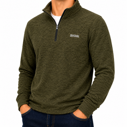 Regatta Thompson Marl Mens Quarter Zip Fleece Sweatshirt Pullover Top - Zip Detail - QHA UK
