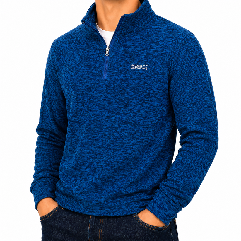 Regatta Thompson Marl Mens Quarter Zip Fleece Sweatshirt Pullover Top - Zip Detail - QHA UK