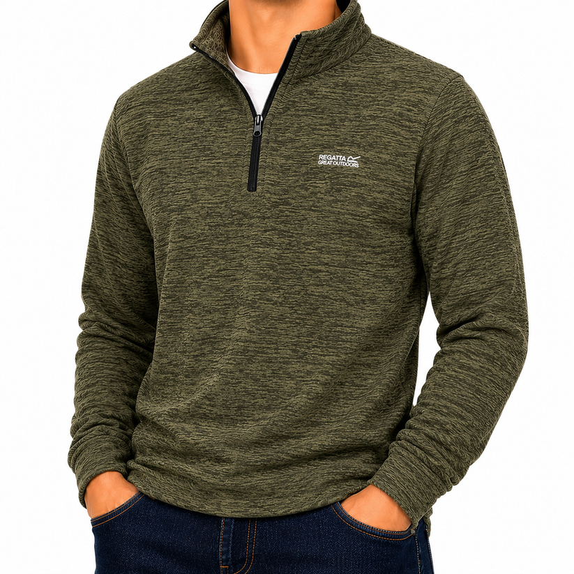 Regatta Thompson Marl Mens Quarter Zip Fleece Sweatshirt Pullover Top - Zip Detail - QHA UK