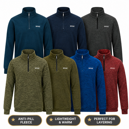 Regatta Thompson Marl Mens Quarter Zip Fleece Sweatshirt Pullover Top - Zip Detail - QHA UK