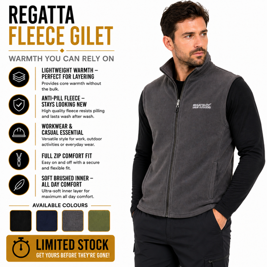 Regatta Tobias Men's Fleece Gilet | Full Zip Bodywarmer | 4 Colours | M–3XL - Zip Detail - QHA UK