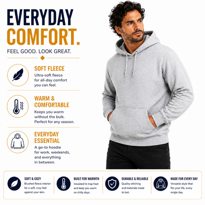 Mens Pullover Hoodie Fleece Sweatshirt Kangaroo Pocket Casual Gym Top - QHA UK