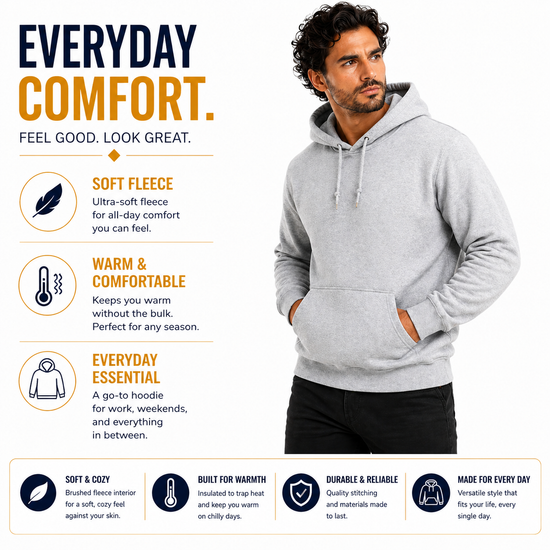 Mens Pullover Hoodie Fleece Sweatshirt Kangaroo Pocket Casual Gym Top - QHA UK